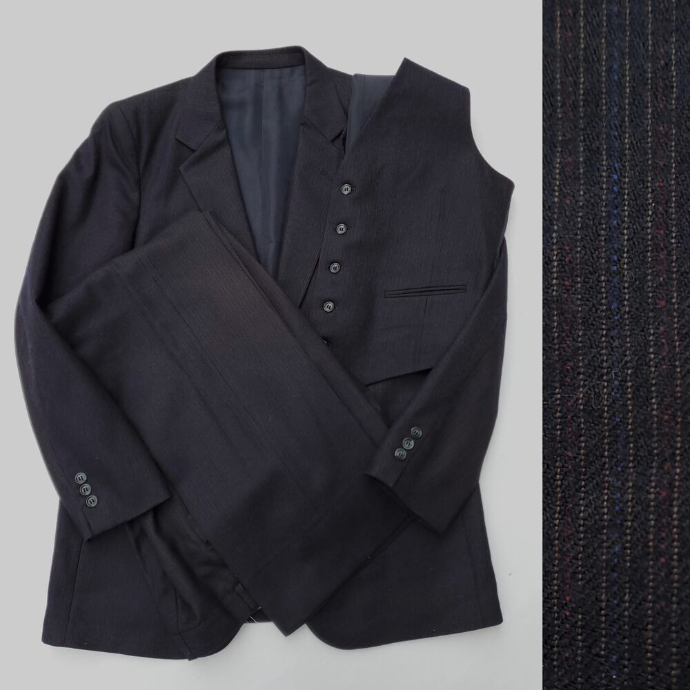 Vintage Don Robbie 3 pc Suit Gray Stripe Gentleman Jacket Vest 43L Pants 38x30
